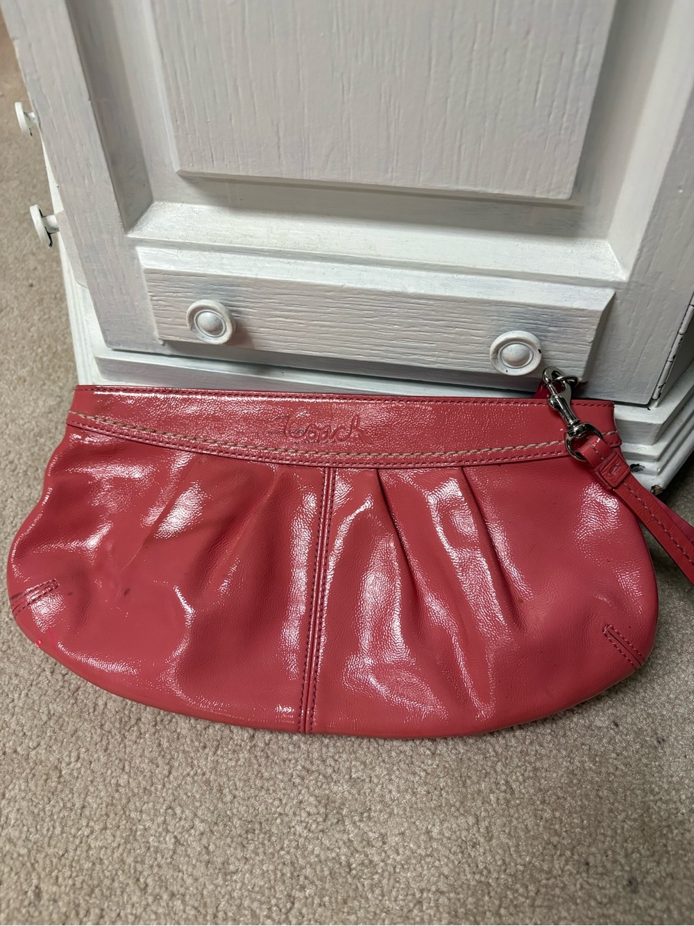 Coach Coral Patent Leather Large Wristlet